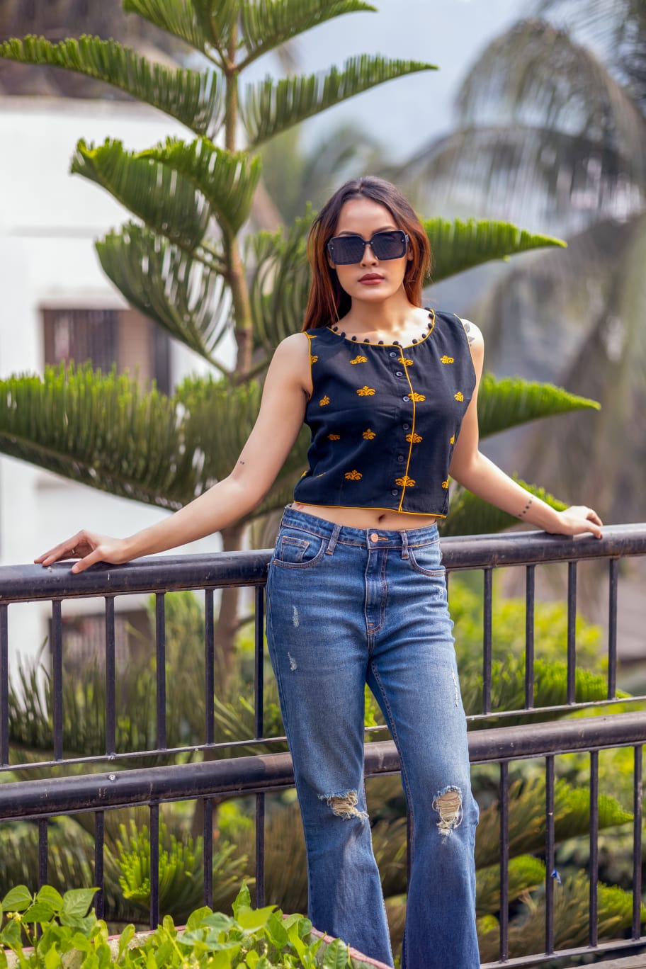 Assamese Gos Buta designed Crop Top